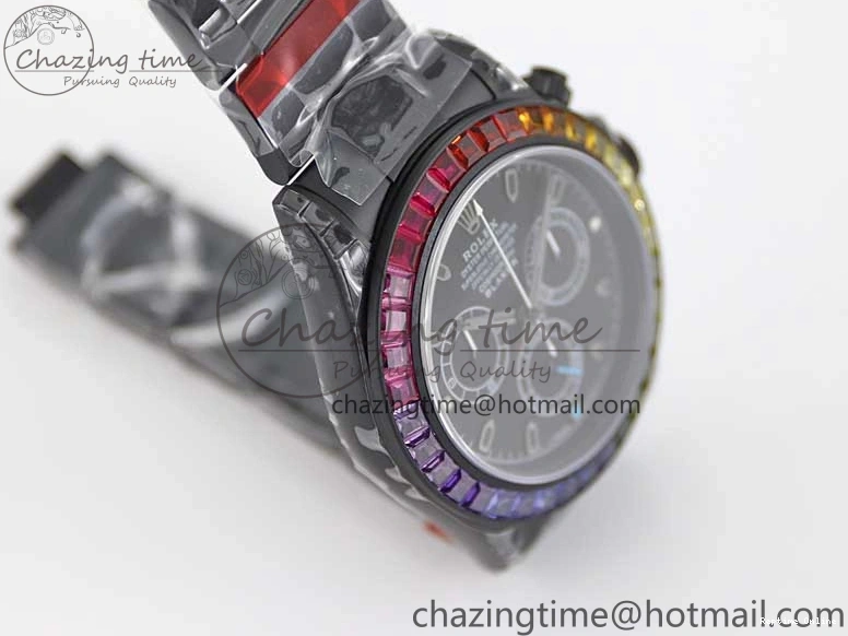 0515 Functional Daytona All Black PVD TWF Best Edition Rainbow Diamonds Bezel Black Dial on PVD Bracelet A 2449